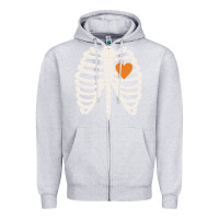 Heather Grey skeleton rib case orange pumpkin heart vintage halloween anatomy costu Zipper Hoodie - linhVisuals