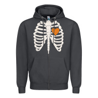 Smoke skeleton rib case orange pumpkin heart vintage halloween anatomy costu Zipper Hoodie - linhVisuals