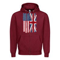 Burgundy united states with united kingdom flag mix us and uk union jack Zipper Hoodie - linhVisuals
