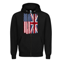 Black united states with united kingdom flag mix us and uk union jack Zipper Hoodie - linhVisuals