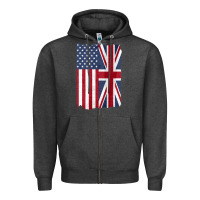 Charcoal Heather united states with united kingdom flag mix us and uk union jack Zipper Hoodie - linhVisuals