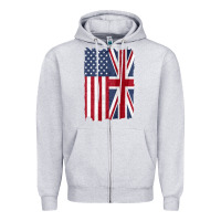 Heather Grey united states with united kingdom flag mix us and uk union jack Zipper Hoodie - linhVisuals