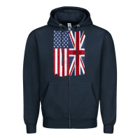 Navy united states with united kingdom flag mix us and uk union jack Zipper Hoodie - linhVisuals