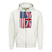 Oatmeal Heather united states with united kingdom flag mix us and uk union jack Zipper Hoodie - linhVisuals
