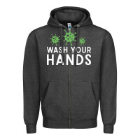 Charcoal Heather wash your hands green germs graphic Zipper Hoodie - linhVisuals