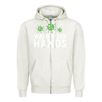 Oatmeal Heather wash your hands green germs graphic Zipper Hoodie - linhVisuals