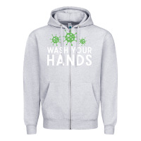 Heather Grey wash your hands green germs graphic Zipper Hoodie - linhVisuals