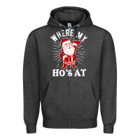 Charcoal Heather where my ho's at funny santa christmas pun naughty xmas humor gift Zipper Hoodie - linhVisuals