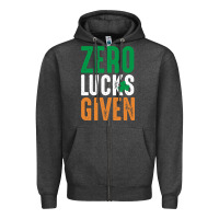 Charcoal Heather zero lucks given funny st patricks day joke quote lucky shamrock irela Zipper Hoodie - linhVisuals