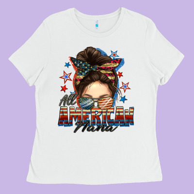 All American Nana Messy Bun Ladies Tee Designed By Fadigitalartstudio