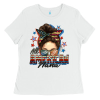 White All American nana messy bun Ladies Tee - FaDigitalArtStudio