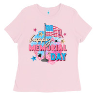 Bubblegum Pink Happy Memorial Day Ladies Tee - FaDigitalArtStudio