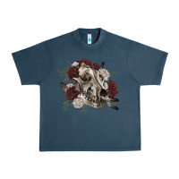 Midnight Navy Floral boho wolf skull Urban Heavy Tee - RanaPortraitStore
