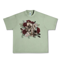 Oil Green Floral boho wolf skull Urban Heavy Tee - RanaPortraitStore
