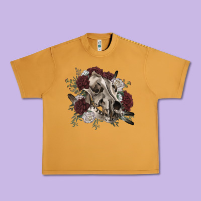 Floral Boho Wolf Skull Urban Heavy Tee Designed By Ranaportraitstore