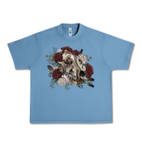 Pebble Blue Floral boho wolf skull Urban Heavy Tee - RanaPortraitStore