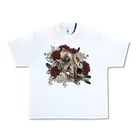 White Floral boho wolf skull Urban Heavy Tee - RanaPortraitStore