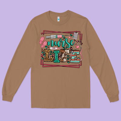 Nurse Life Leopard Frame Long Sleeve Tee Designed By Lillyallendesigns