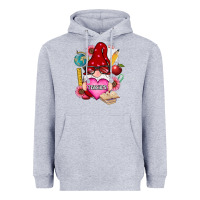Heather Grey valentines day teacher gnome Heavyweight Hoodie - RanaPortraitStore
