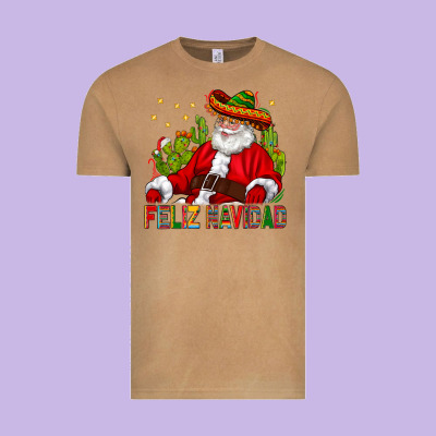 Feliz Navidad Santa With Cactus Vintage Tee Designed By Bundleandbundleshop