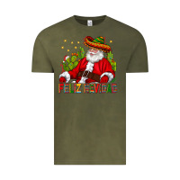 Vintage Olive Feliz Navidad Santa With Cactus Vintage Tee - BundleAndBundleShop