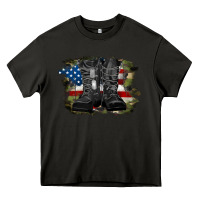 Asphalt american flag with army boots Heavy Core Tee - RanaPortraitStore