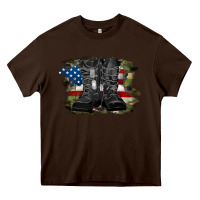 Chocolate Brown american flag with army boots Heavy Core Tee - RanaPortraitStore