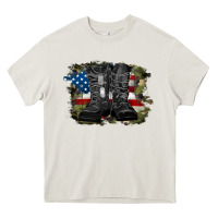 Cream american flag with army boots Heavy Core Tee - RanaPortraitStore