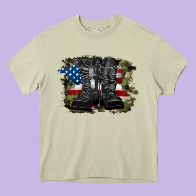 American Flag With Army Boots Heavy Core Tee Designed By Ranaportraitstore