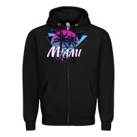 Black miami beach souvenir vintage 80s Zipper Hoodie - linhVisuals