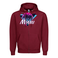 Burgundy miami beach souvenir vintage 80s Zipper Hoodie - linhVisuals