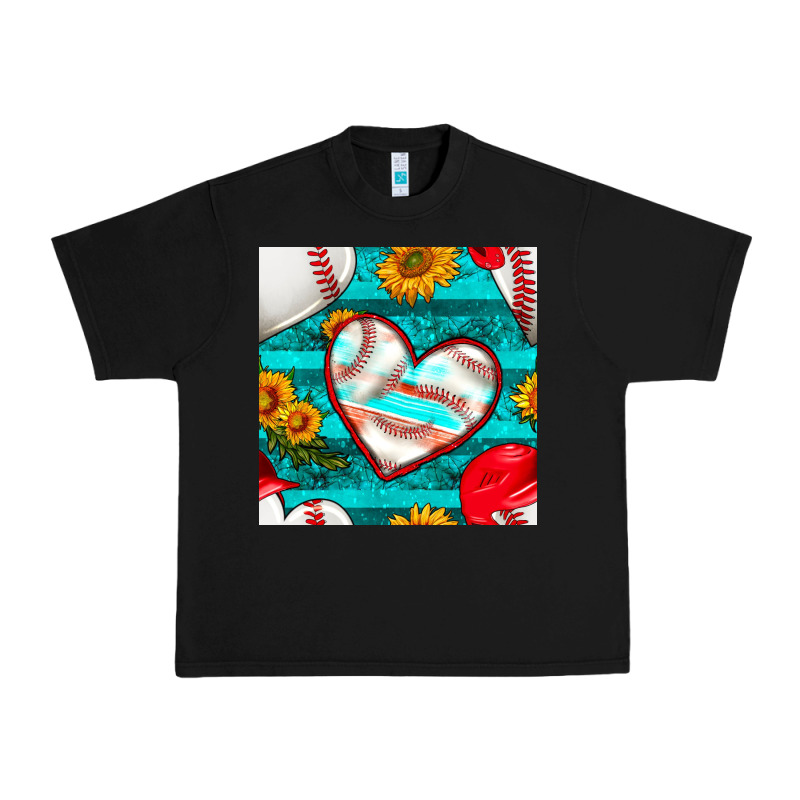 Baseball Hearts And Sunflowers With Turquoise Gemstone Seamless Patter Urban Heavy Tee by BundleAndBundleShop | Teevron