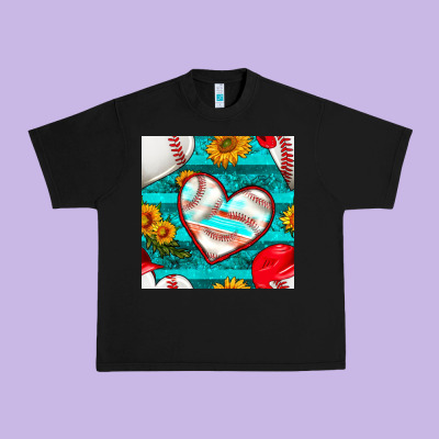 Baseball Hearts And Sunflowers With Turquoise Gemstone Seamless Patter Urban Heavy Tee Designed By Bundleandbundleshop