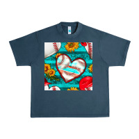 Midnight Navy baseball hearts and sunflowers with turquoise gemstone seamless patter Urban Heavy Tee - BundleAndBundleShop