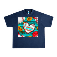Navy baseball hearts and sunflowers with turquoise gemstone seamless patter Urban Heavy Tee - BundleAndBundleShop
