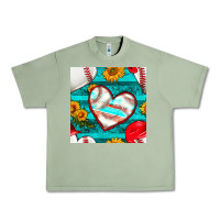 Oil Green baseball hearts and sunflowers with turquoise gemstone seamless patter Urban Heavy Tee - BundleAndBundleShop