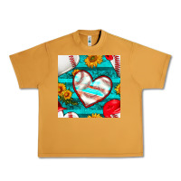 Peanut Butter baseball hearts and sunflowers with turquoise gemstone seamless patter Urban Heavy Tee - BundleAndBundleShop
