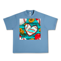 Pebble Blue baseball hearts and sunflowers with turquoise gemstone seamless patter Urban Heavy Tee - BundleAndBundleShop