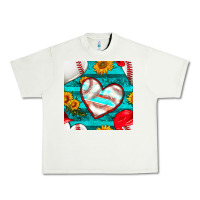 Pistachio baseball hearts and sunflowers with turquoise gemstone seamless patter Urban Heavy Tee - BundleAndBundleShop