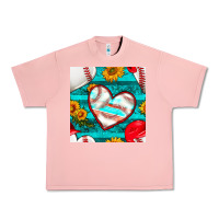 Salmon baseball hearts and sunflowers with turquoise gemstone seamless patter Urban Heavy Tee - BundleAndBundleShop