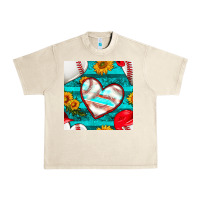Sandshell baseball hearts and sunflowers with turquoise gemstone seamless patter Urban Heavy Tee - BundleAndBundleShop