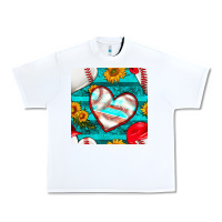 White baseball hearts and sunflowers with turquoise gemstone seamless patter Urban Heavy Tee - BundleAndBundleShop