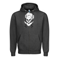 Charcoal Heather chef skull and crossbones knives halloween Zipper Hoodie - linhVisuals