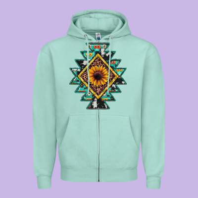 Aztec Leopard Sunflower Zipper Hoodie Designed By Jahusdesignshop