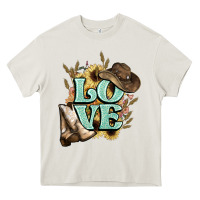 Cream Love boots hat western Cowboy Heavy Core Tee - HowdyJamesFarm