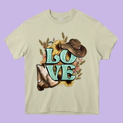 Love Boots Hat Western Cowboy Heavy Core Tee Designed By Howdyjamesfarm