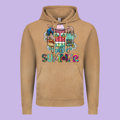 Hello Summer Vintage Hoodie Designed By Cowhidedigitalart