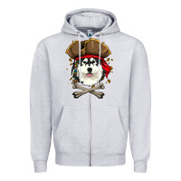 Heather Grey alaskan malamute pirate dog halloween Zipper Hoodie - linhVisuals