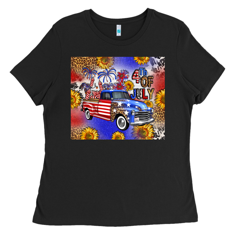 Fourth Of July Sunflowers Truck Ladies Tee by FaDigitalArtStudio | Teevron