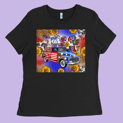 Fourth Of July Sunflowers Truck Ladies Tee Designed By Fadigitalartstudio